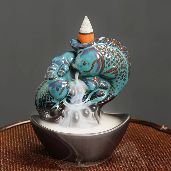 Brûleur d’encens cascade de fumée en céramique fait main pour décoration intérieure zen