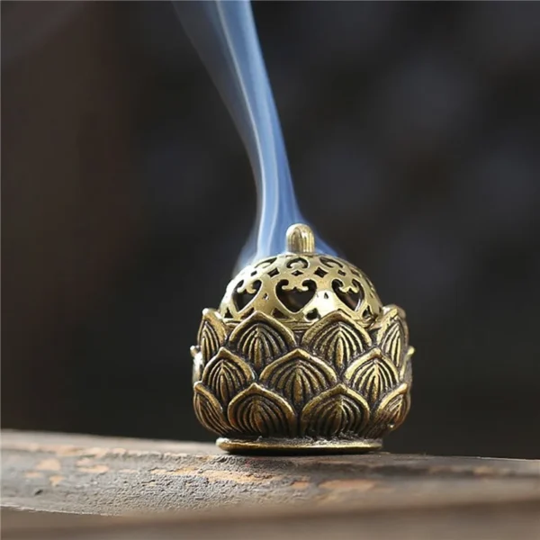 Brûleur d'encens lotus bouddhiste en alliage de cuivre, décoration pour maison et bureau