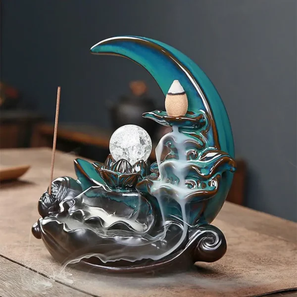 Porte Encens Céramique Lune - Cascade Design pour Cônes et Bâtons d'Encens
