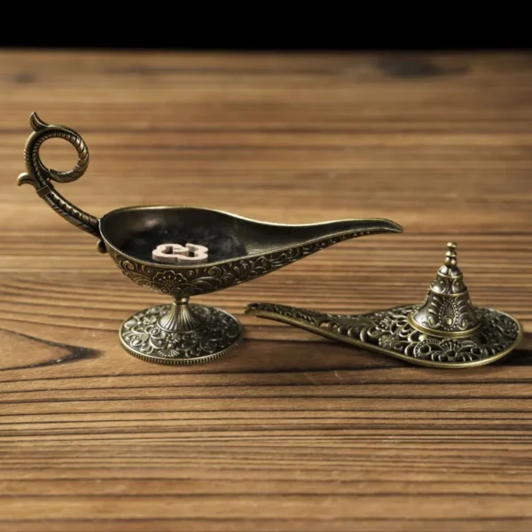 Brûleur d'encens en laiton design lampe magique d'Aladdin, décoratif et fonctionnel