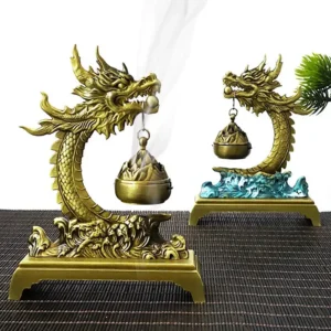 Brule encens dragon design Feng Shui en métal Kirksite avec socle antidérapant
