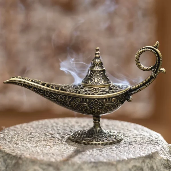 Brûleur d'Encens Métal Ancien – Porte-Encens en Laiton Design Lampe Magique d'Aladdin - Image 4
