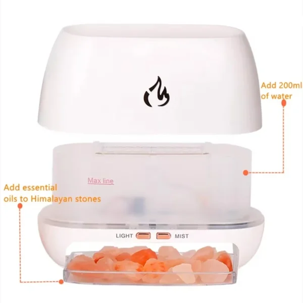 Diffuseur d'Huiles Essentielles 3D avec Pierre de Sel Himalayen - Humidificateur d'Air & Lampe LED Multicolore - Aromathérapie & Purification - Image 5