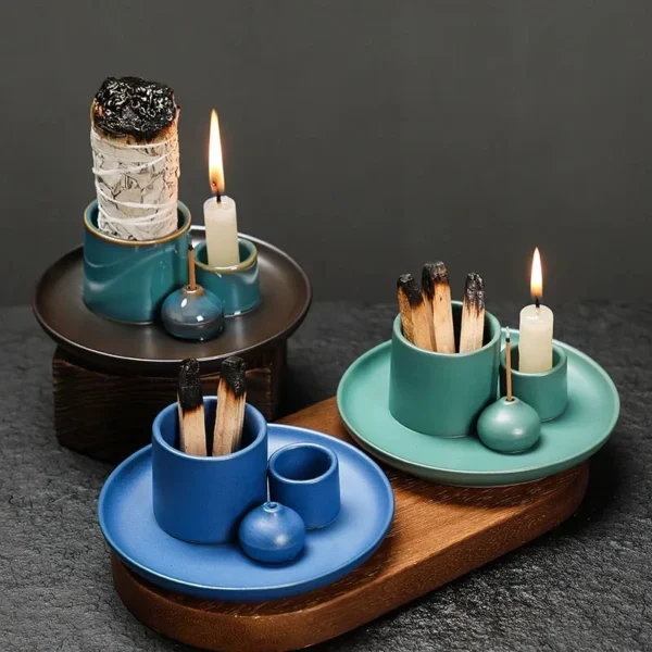 Brûleur céramique multifonction 3 en 1, porte-encens Palo Santo et support de bougie pour la maison