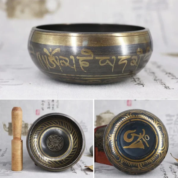 Bol chantant tibétain en métal doré pour relaxation et méditation