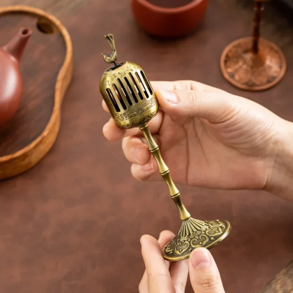 Brûleur d'Encens en Alliage – Décoration Traditionnelle Chinoise pour Cérémonie de Thé et Aromathérapie - Image 3