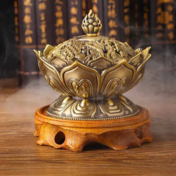 Brûleur d’encens Bouddha chinois en alliage, porte-encens décoratif en forme de fleur